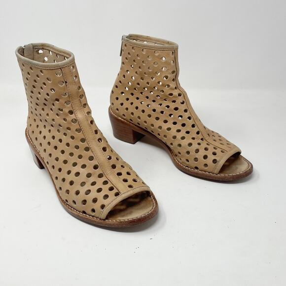 Loeffler Randall Ione Beach Tan Leather Perforated Open Toe Ankle Boots Shoes 6 - Picture 3 of 16